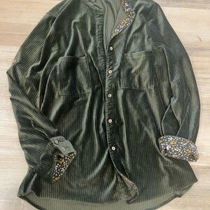 Roolee Ribbed Olive Velvet Shirt Jacket